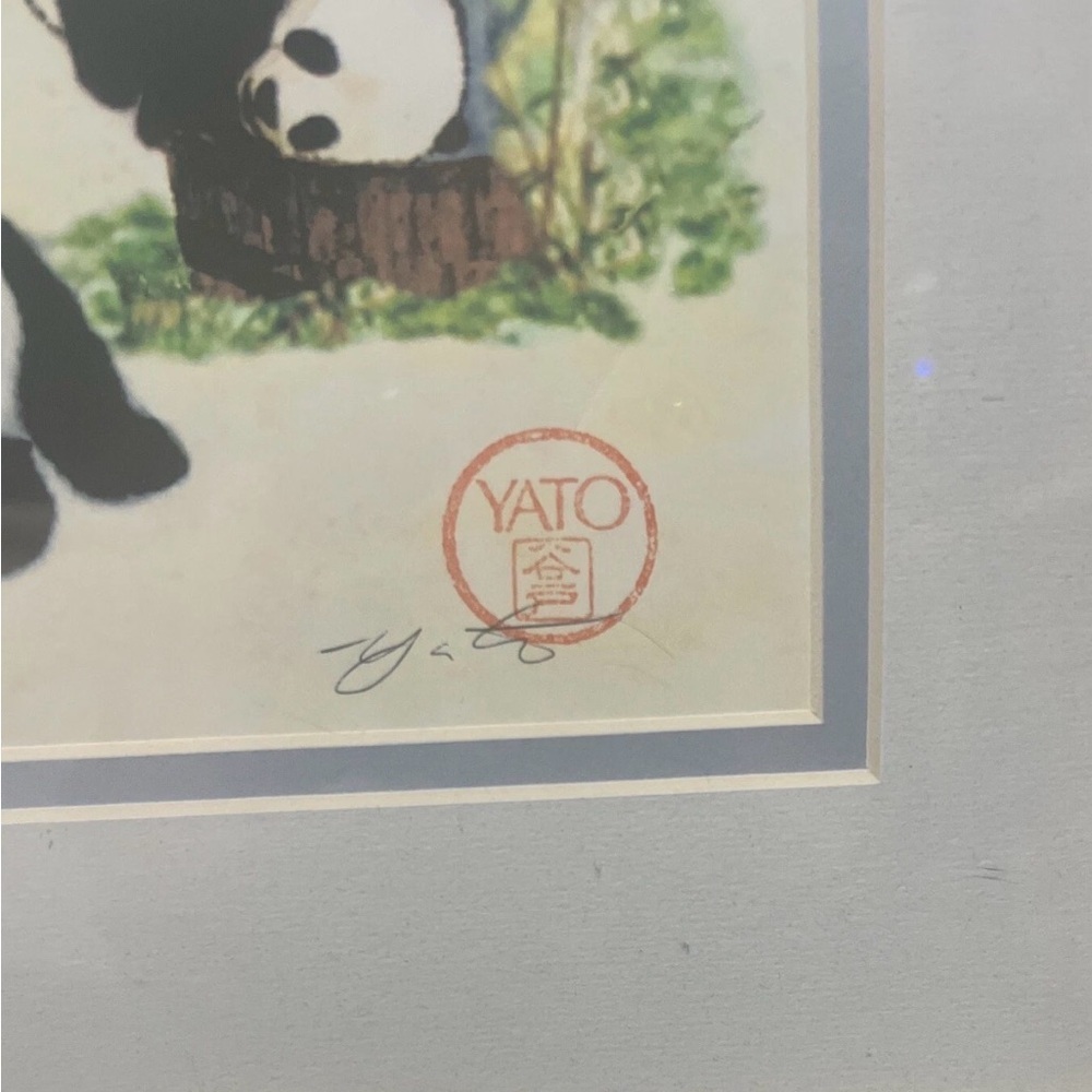 Vintage Playful Panda Signed John Yato Framed Print - Picture 2 of 6